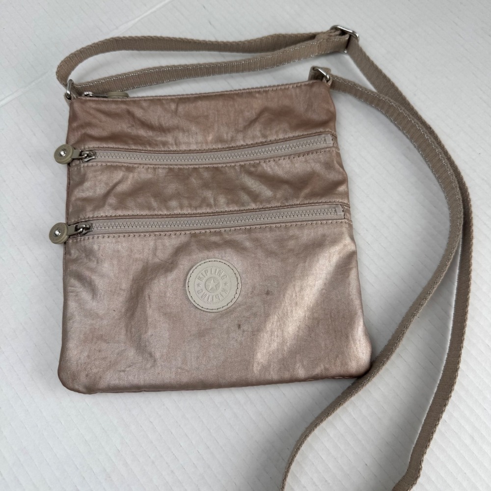 Kipling keiko Metallic Rose Gold Crinkle Nylon Crossbody Bag Small purse